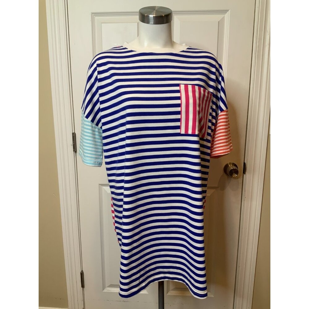 Solid & Striped Jourdan T-Shirt Dress Pink Blue White Striped NWT $128, Size S